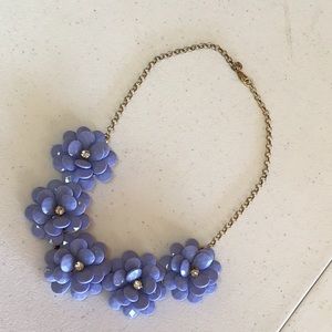 J. Crew Purple Flowers With Rhinestone and Gold Chain Necklace